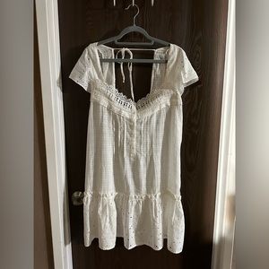 NWT Anthropologie Sz L white eyelet Lacey gauze dress/cover up front buttons